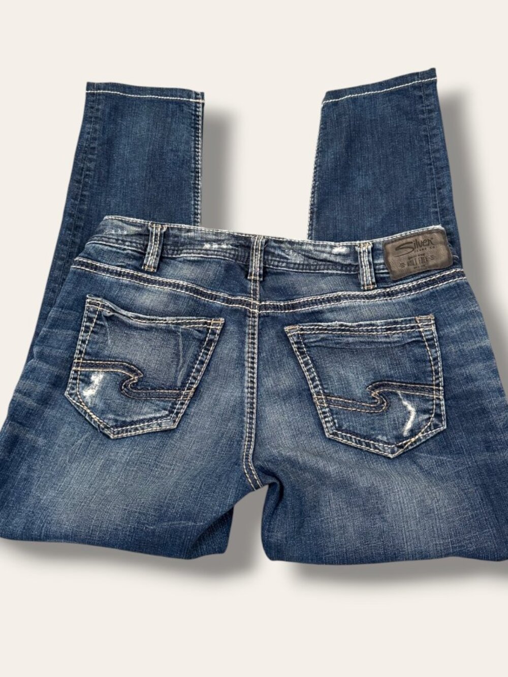 Silver Jeans Womens Girlfriend Jeans W30 L29 Medium Blue Distressed Stretch